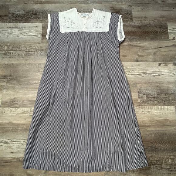 Marcos Merehi Cotton Striped House Dress Embroidered Bib Size P - Picture 1 of 8